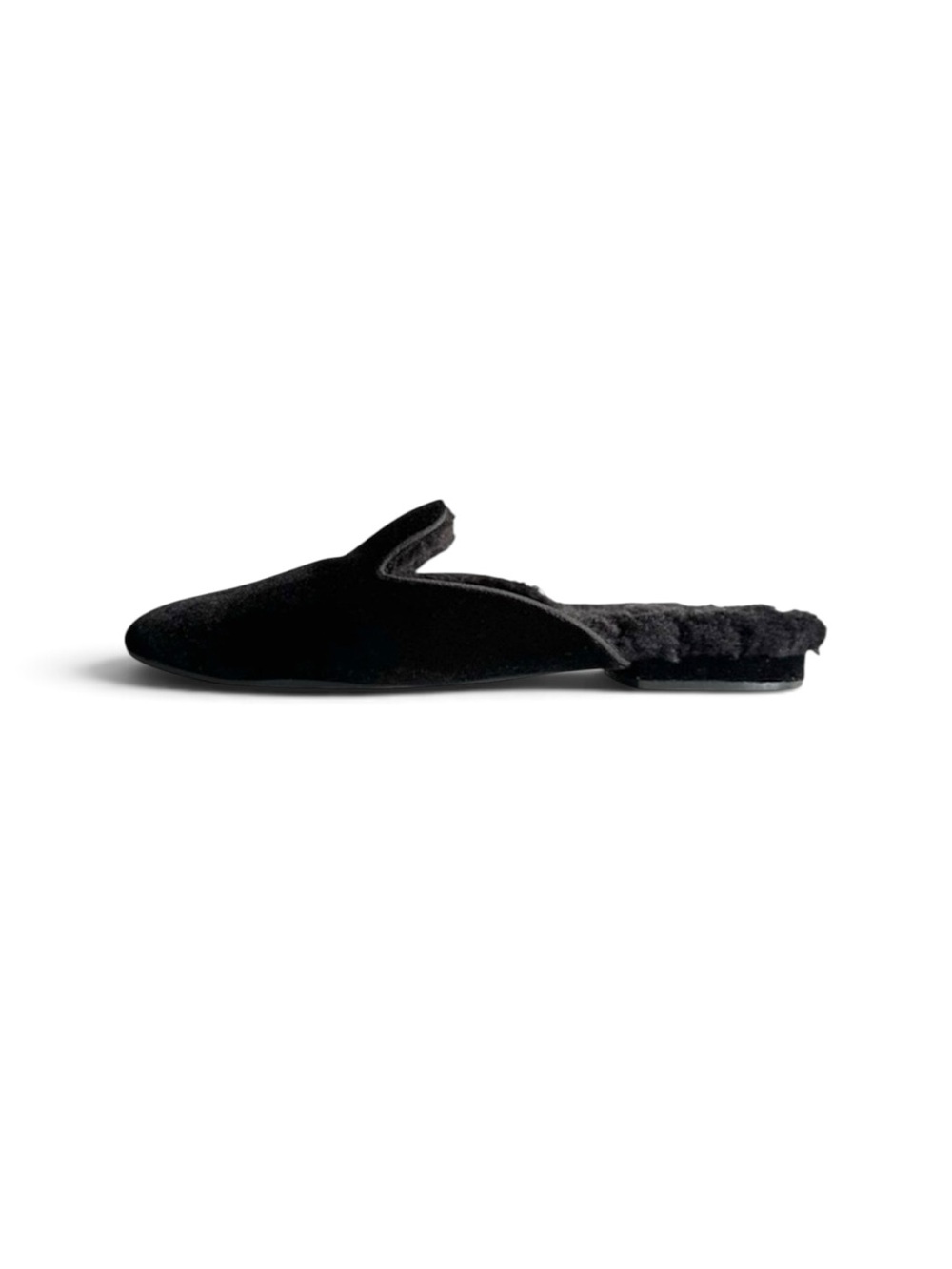Birdies ‘The Phoebe’ Black Velvet Faux Fur Lined Slide Mule Slippers Size 11